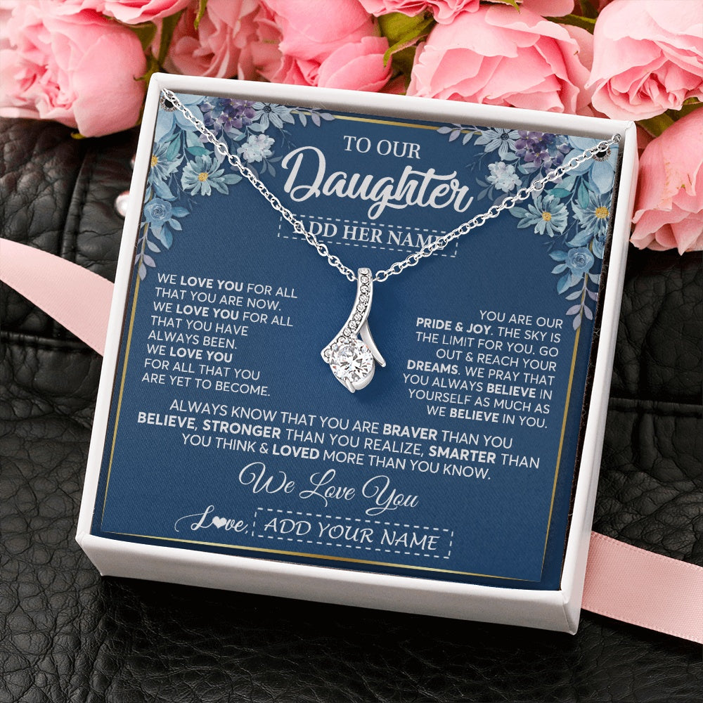 Alluring Beauty Necklace 14K White Gold Finish | 2 | Personalized To Our Daughter Necklace Gift From Parent Mom Dad Mother Father We Love You Daughter Birthday Gift Graduation Christmas Gift Box Message Card | siriusteestore.myshopify