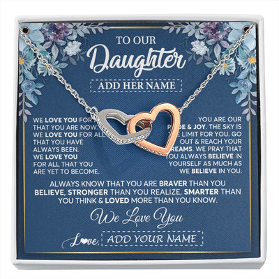 Interlocking Hearts Necklace Stainless Steel & Rose Gold Finish | 1 | Personalized To Our Daughter Necklace Gift From Parent Mom Dad Mother Father We Love You Daughter Birthday Gift Graduation Christmas Gift Box Message Card | siriusteestore.myshopify