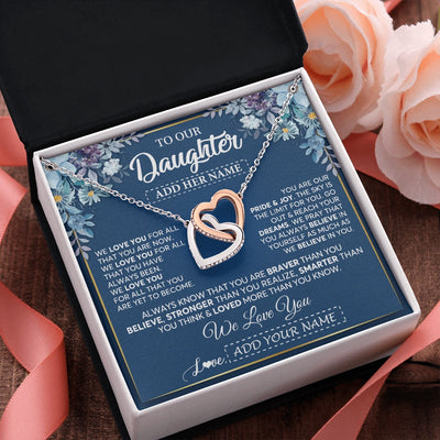 Interlocking Hearts Necklace Stainless Steel & Rose Gold Finish | 2 | Personalized To Our Daughter Necklace Gift From Parent Mom Dad Mother Father We Love You Daughter Birthday Gift Graduation Christmas Gift Box Message Card | siriusteestore.myshopify