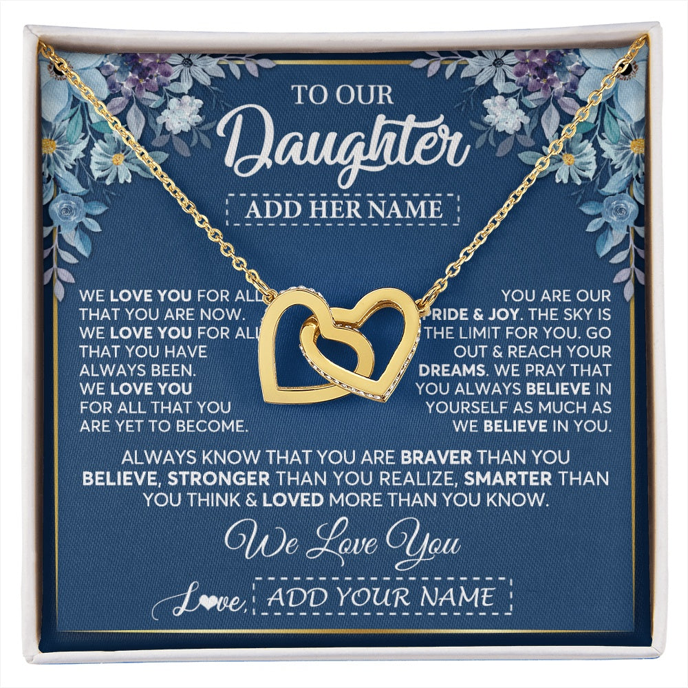 Interlocking Hearts Necklace 18K Yellow Gold Finish | 1 | Personalized To Our Daughter Necklace Gift From Parent Mom Dad Mother Father We Love You Daughter Birthday Gift Graduation Christmas Gift Box Message Card | siriusteestore.myshopify