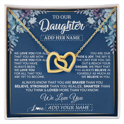 Interlocking Hearts Necklace 18K Yellow Gold Finish | 1 | Personalized To Our Daughter Necklace Gift From Parent Mom Dad Mother Father We Love You Daughter Birthday Gift Graduation Christmas Gift Box Message Card | siriusteestore.myshopify