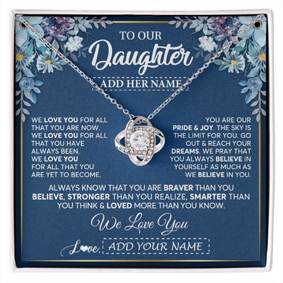 Love Knot Necklace 14K White Gold Finish | 1 | Personalized To Our Daughter Necklace Gift From Parent Mom Dad Mother Father We Love You Daughter Birthday Gift Graduation Christmas Gift Box Message Card | siriusteestore.myshopify