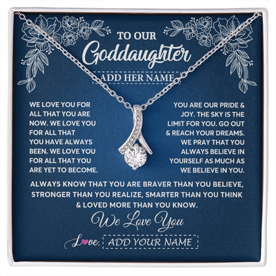 Alluring Beauty Necklace 14K White Gold Finish | 1 | Personalized To Our Goddaughter Gifts From Godmother Necklace We Love You Jewelry Present Gift Goddaughter Birthday Christmas Custom Gift Box Message Card | https://siriusteestore.