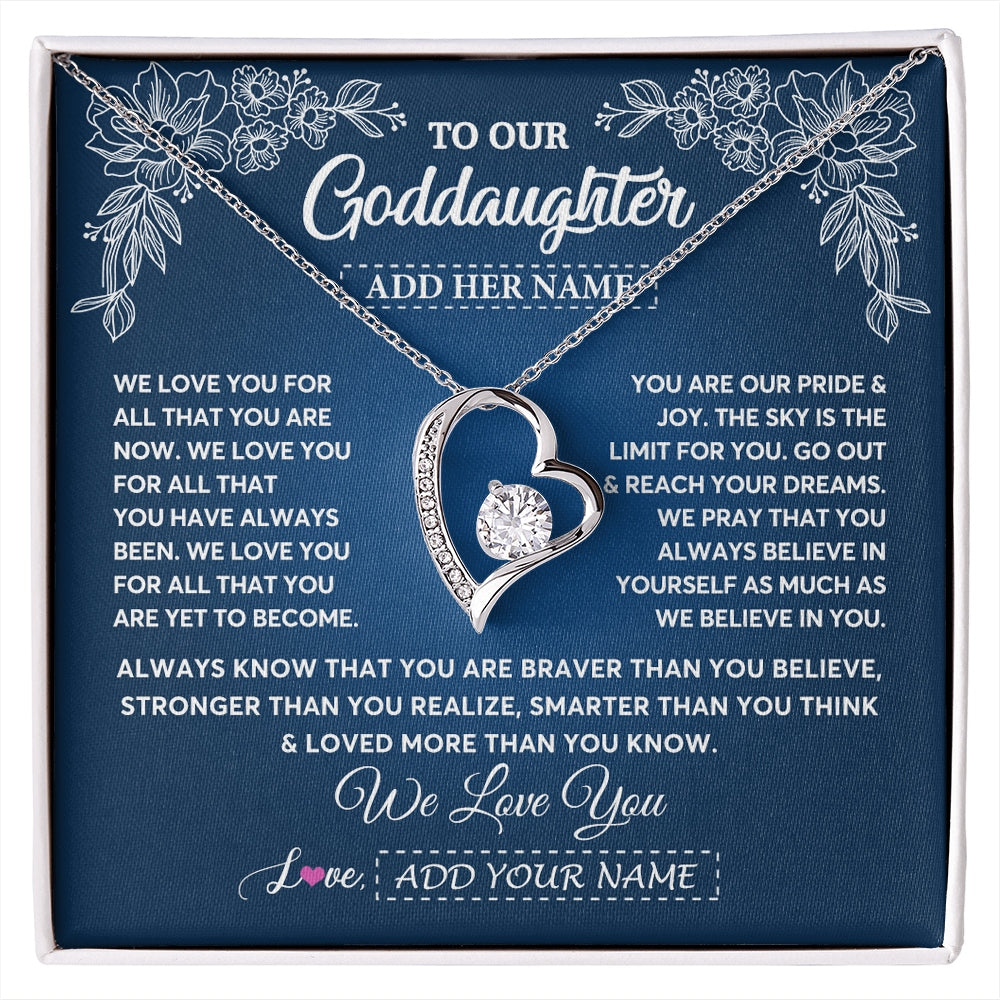 Forever Love Necklace 14K White Gold Finish | 1 | Personalized To Our Goddaughter Gifts From Godmother Necklace We Love You Jewelry Present Gift Goddaughter Birthday Christmas Custom Gift Box Message Card | https://siriusteestore.