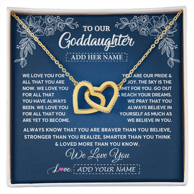 Interlocking Hearts Necklace 18K Yellow Gold Finish | 1 | Personalized To Our Goddaughter Gifts From Godmother Necklace We Love You Jewelry Present Gift Goddaughter Birthday Christmas Custom Gift Box Message Card | https://siriusteestore.