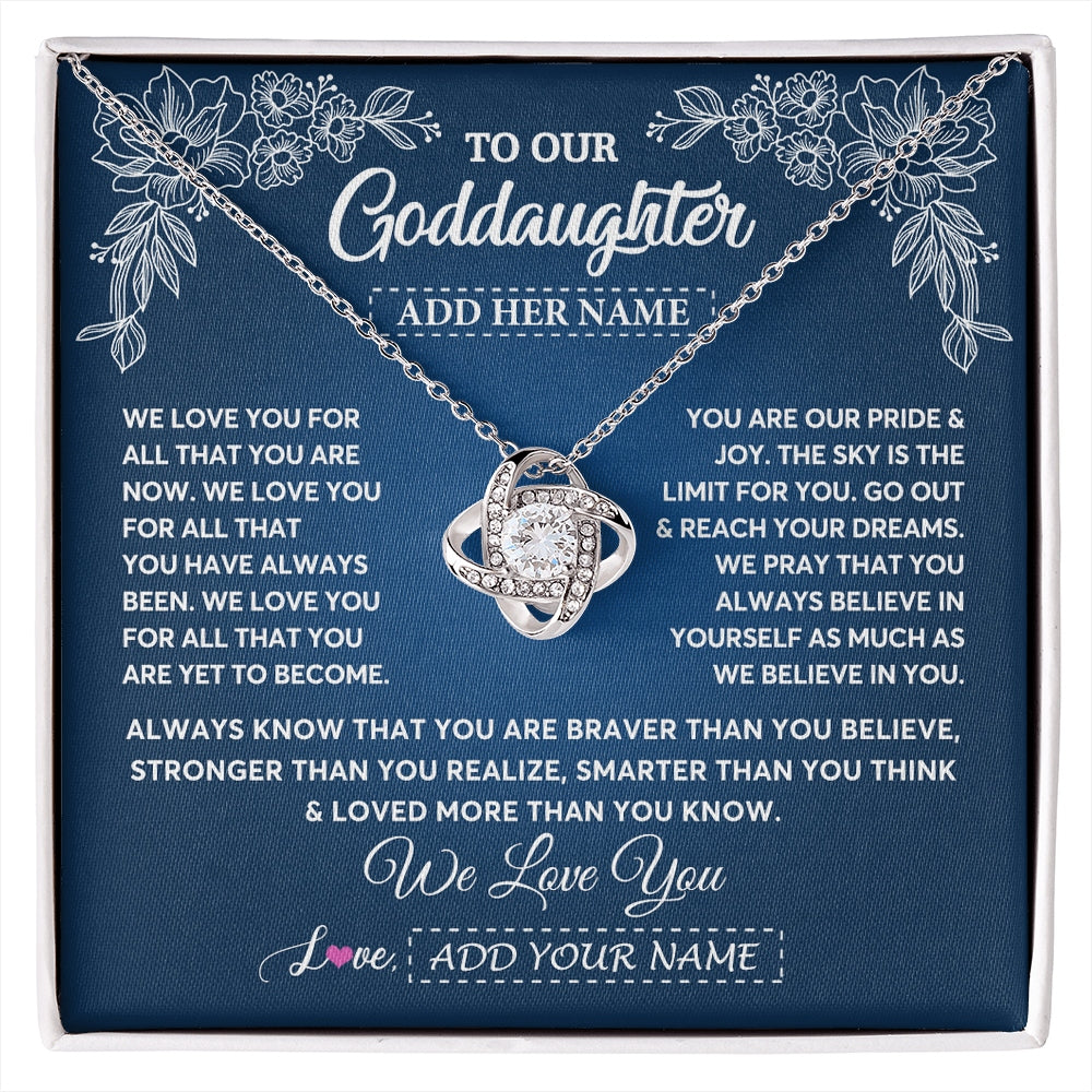 Love Knot Necklace 14K White Gold Finish | 1 | Personalized To Our Goddaughter Gifts From Godmother Necklace We Love You Jewelry Present Gift Goddaughter Birthday Christmas Custom Gift Box Message Card | https://siriusteestore.