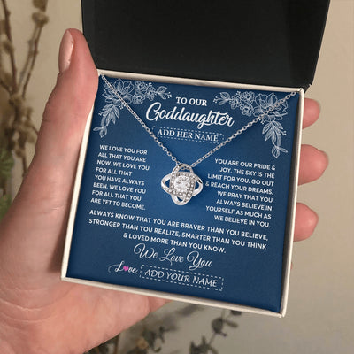 Love Knot Necklace 14K White Gold Finish | 2 | Personalized To Our Goddaughter Gifts From Godmother Necklace We Love You Jewelry Present Gift Goddaughter Birthday Christmas Custom Gift Box Message Card | https://siriusteestore.