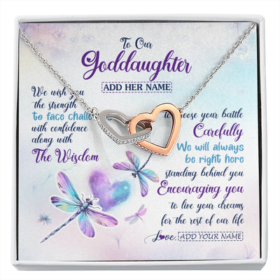 Interlocking Hearts Necklace Stainless Steel & Rose Gold Finish | 1 | Personalized To Our Goddaughter Gifts Necklace From Godmother Always Be Right Here Dragonfly Birthday For Goddaughter Christmas Jewelry Gift Box Message Card | https://siriusteestore.