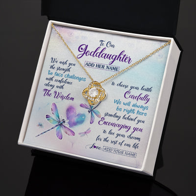 Love Knot Necklace 18K Yellow Gold Finish | 2 | Personalized To Our Goddaughter Gifts Necklace From Godmother Always Be Right Here Dragonfly Birthday For Goddaughter Christmas Jewelry Gift Box Message Card | https://siriusteestore.