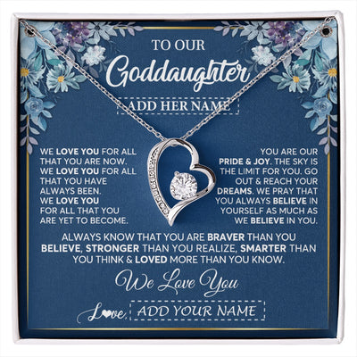 Forever Love Necklace 14K White Gold Finish | 1 | Personalized To Our Goddaughter Necklace Gift From Godmother Uncle We Love You Goddaughter Birthday Gift Graduation Christmas Custom Gift Box Message Card | siriusteestore.myshopify