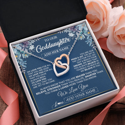 Interlocking Hearts Necklace Stainless Steel & Rose Gold Finish | 2 | Personalized To Our Goddaughter Necklace Gift From Godmother Uncle We Love You Goddaughter Birthday Gift Graduation Christmas Custom Gift Box Message Card | siriusteestore.myshopify