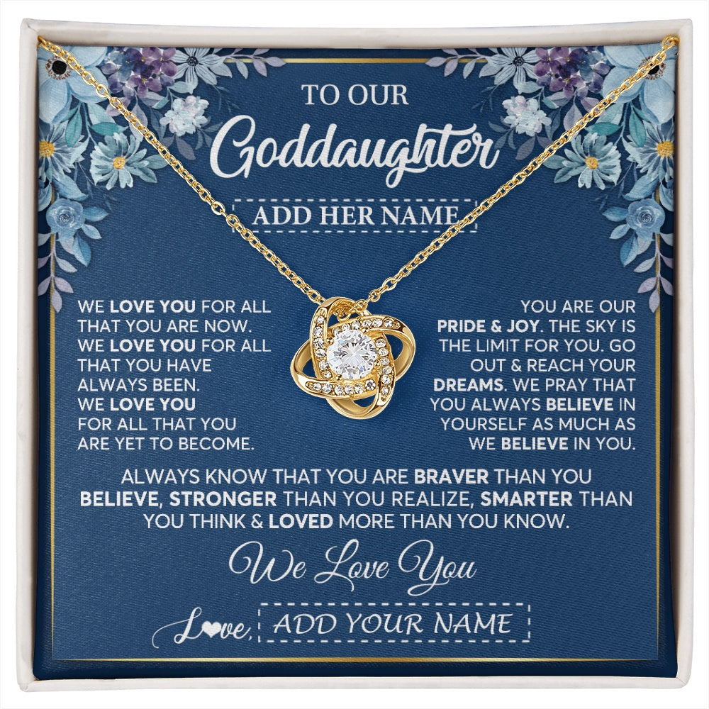 Love Knot Necklace 18K Yellow Gold Finish | 1 | Personalized To Our Goddaughter Necklace Gift From Godmother Uncle We Love You Goddaughter Birthday Gift Graduation Christmas Custom Gift Box Message Card | siriusteestore.myshopify