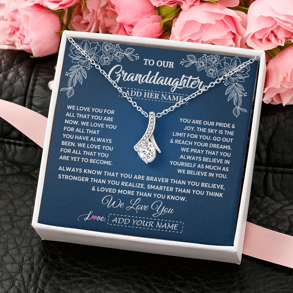 Alluring Beauty Necklace 14K White Gold Finish | 2 | Personalized To Our Granddaughter Gifts From Grandma Grandpa Necklace We Love You Jewelry Gift Granddaughter Birthday Christmas Custom Gift Box Message Card | https://siriusteestore.