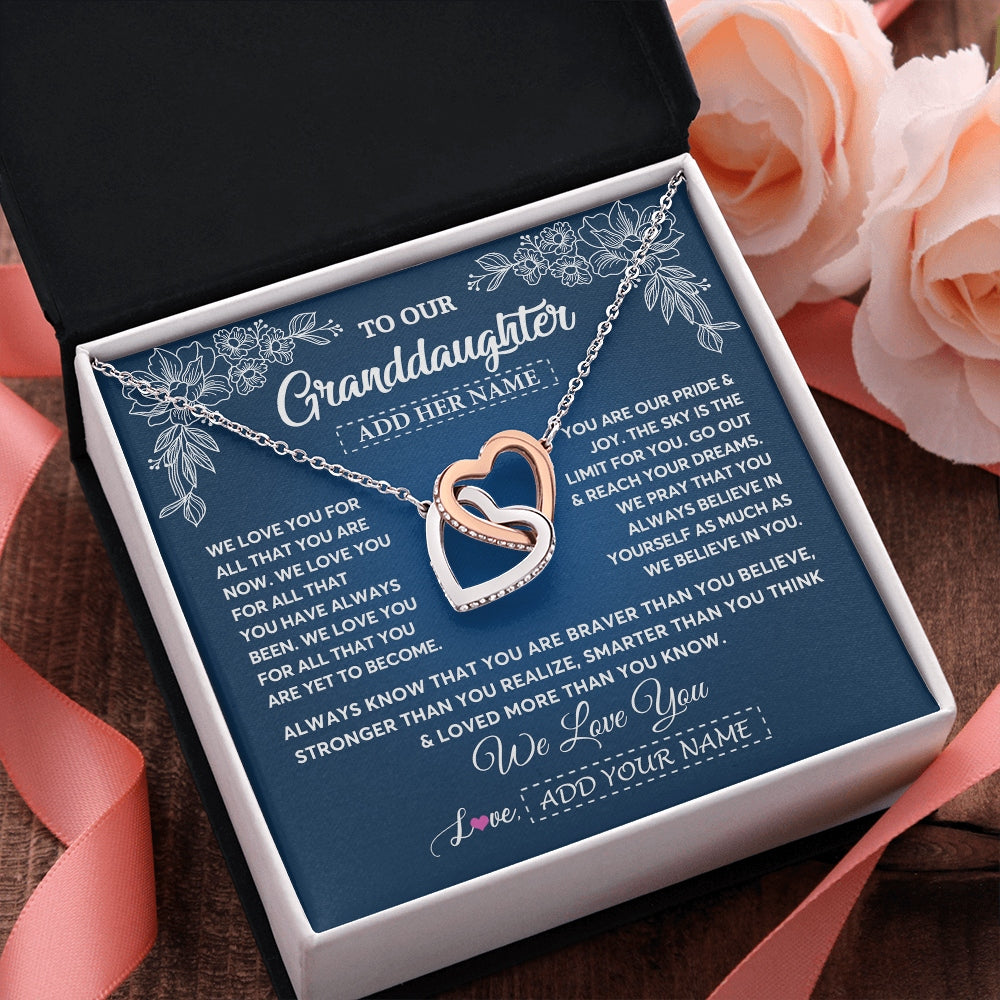 Interlocking Hearts Necklace Stainless Steel & Rose Gold Finish | 2 | Personalized To Our Granddaughter Gifts From Grandma Grandpa Necklace We Love You Jewelry Gift Granddaughter Birthday Christmas Custom Gift Box Message Card | https://siriusteestore.