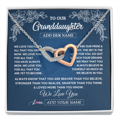 Interlocking Hearts Necklace Stainless Steel & Rose Gold Finish | 1 | Personalized To Our Granddaughter Gifts From Grandma Grandpa Necklace We Love You Jewelry Gift Granddaughter Birthday Christmas Custom Gift Box Message Card | https://siriusteestore.