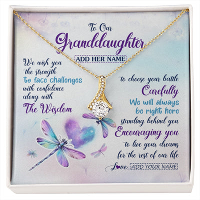 Alluring Beauty Necklace 18K Yellow Gold Finish | 1 | Personalized To Our Granddaughter Gifts Necklace From Grandma Grandpa Always Be Right Here Dragonfly Birthday For Granddaughter Christmas Gift Box Message Card | https://siriusteestore.