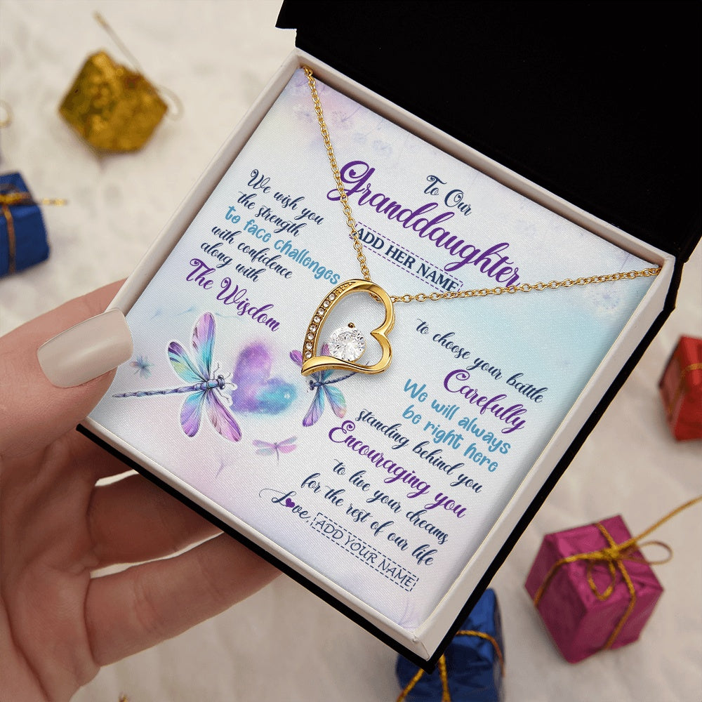 Forever Love Necklace 18K Yellow Gold Finish | 2 | Personalized To Our Granddaughter Gifts Necklace From Grandma Grandpa Always Be Right Here Dragonfly Birthday For Granddaughter Christmas Gift Box Message Card | https://siriusteestore.