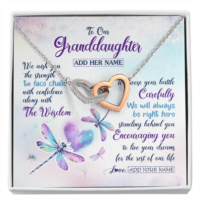 Interlocking Hearts Necklace Stainless Steel & Rose Gold Finish | 1 | Personalized To Our Granddaughter Gifts Necklace From Grandma Grandpa Always Be Right Here Dragonfly Birthday For Granddaughter Christmas Gift Box Message Card | https://siriusteestore.