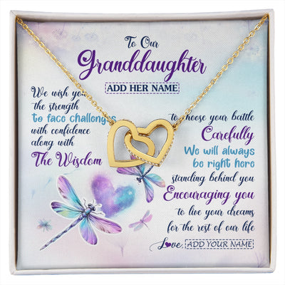 Interlocking Hearts Necklace 18K Yellow Gold Finish | 1 | Personalized To Our Granddaughter Gifts Necklace From Grandma Grandpa Always Be Right Here Dragonfly Birthday For Granddaughter Christmas Gift Box Message Card | https://siriusteestore.