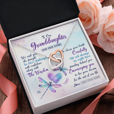 Interlocking Hearts Necklace Stainless Steel & Rose Gold Finish | 2 | Personalized To Our Granddaughter Gifts Necklace From Grandma Grandpa Always Be Right Here Dragonfly Birthday For Granddaughter Christmas Gift Box Message Card | https://siriusteestore.