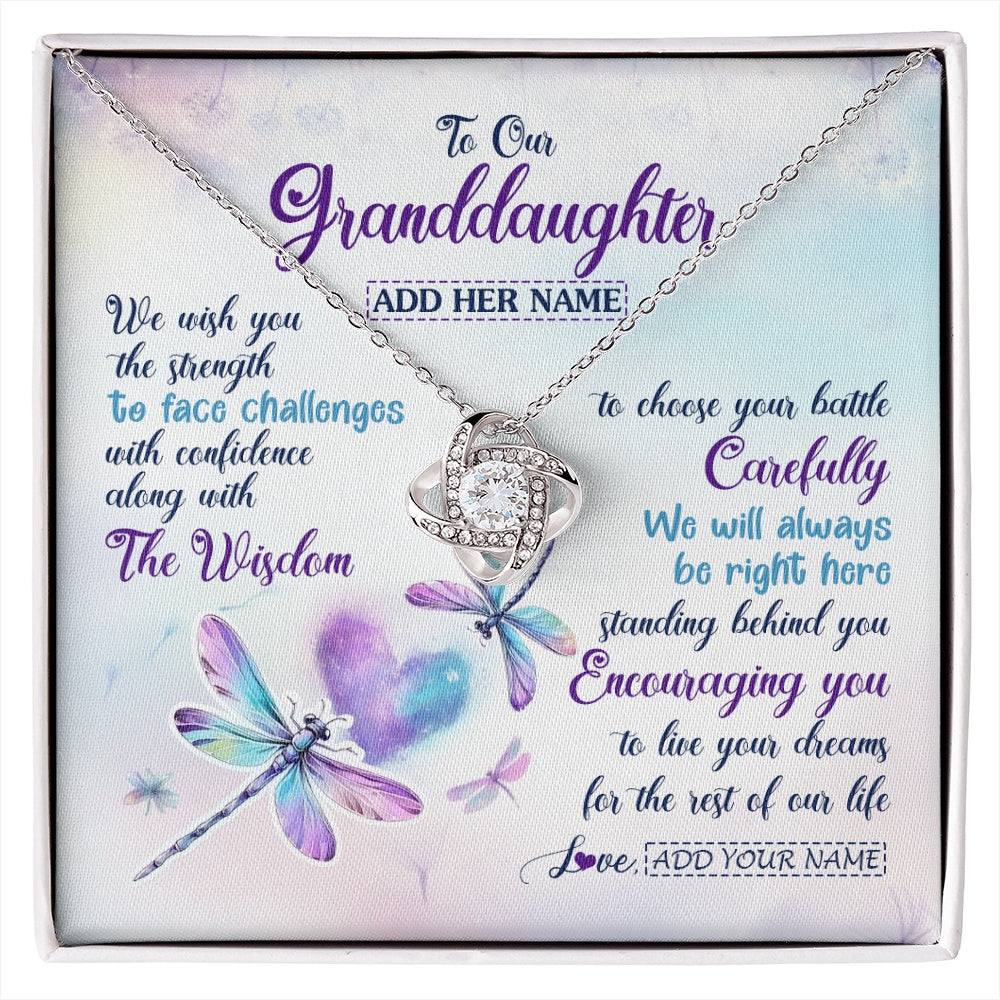 Love Knot Necklace 14K White Gold Finish | 1 | Personalized To Our Granddaughter Gifts Necklace From Grandma Grandpa Always Be Right Here Dragonfly Birthday For Granddaughter Christmas Gift Box Message Card | https://siriusteestore.