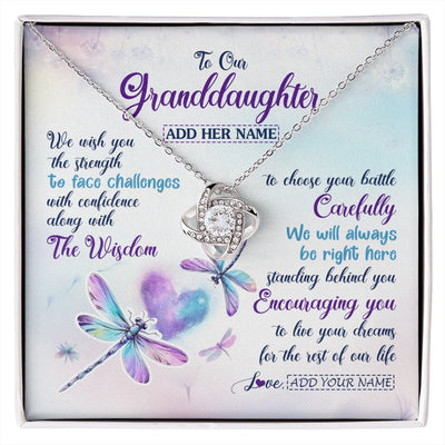 Love Knot Necklace 14K White Gold Finish | 1 | Personalized To Our Granddaughter Gifts Necklace From Grandma Grandpa Always Be Right Here Dragonfly Birthday For Granddaughter Christmas Gift Box Message Card | https://siriusteestore.