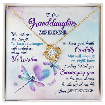 Love Knot Necklace 18K Yellow Gold Finish | 1 | Personalized To Our Granddaughter Gifts Necklace From Grandma Grandpa Always Be Right Here Dragonfly Birthday For Granddaughter Christmas Gift Box Message Card | https://siriusteestore.