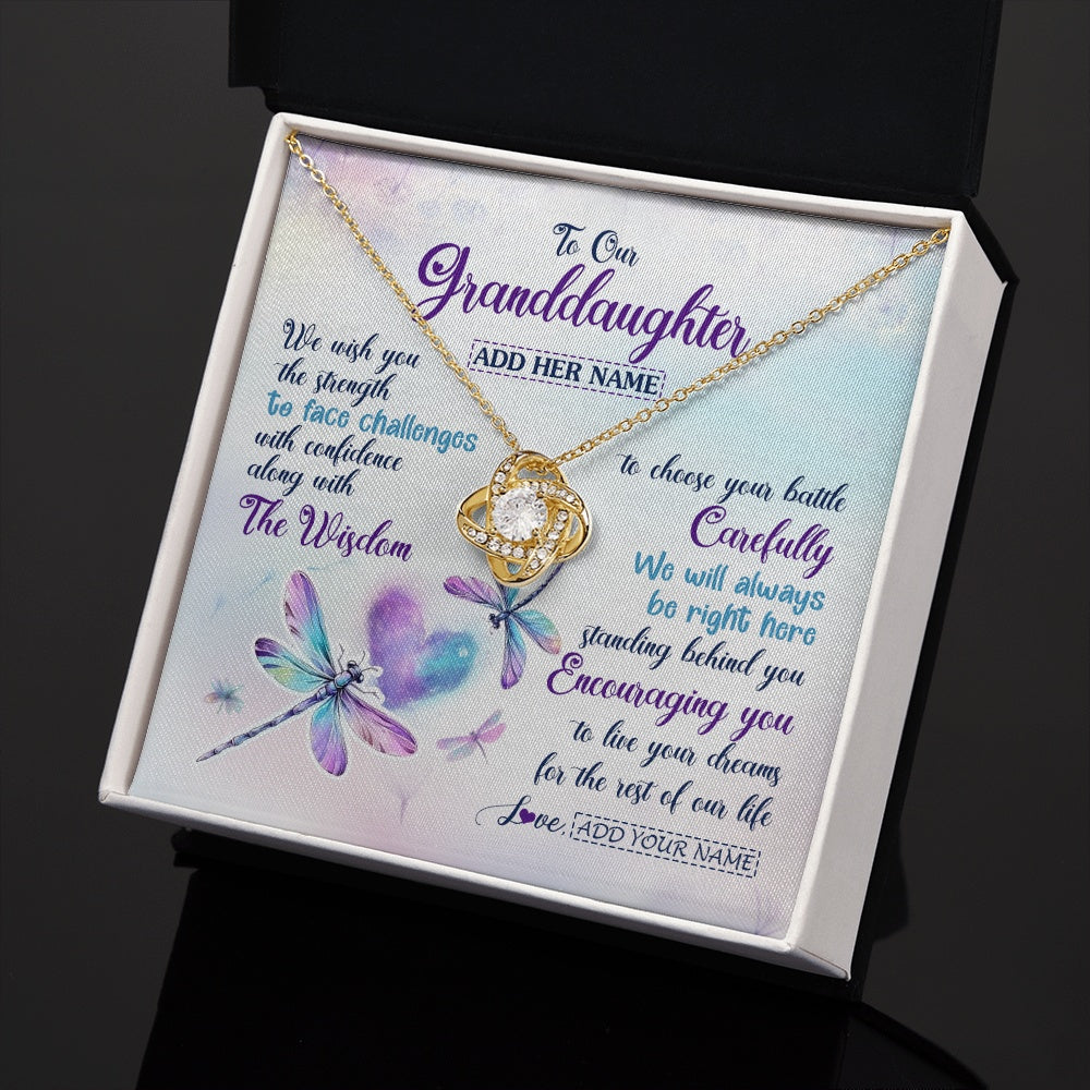 Love Knot Necklace 18K Yellow Gold Finish | 2 | Personalized To Our Granddaughter Gifts Necklace From Grandma Grandpa Always Be Right Here Dragonfly Birthday For Granddaughter Christmas Gift Box Message Card | https://siriusteestore.