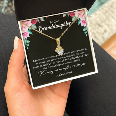 Alluring Beauty Necklace 18K Yellow Gold Finish | Personalized To Our Granddaughter Necklace From Aunt Uncle You're Beautiful Granddaughter Jewelry Pendant Birthday Christmas Customized Gift Box Message Card | siriusteestore