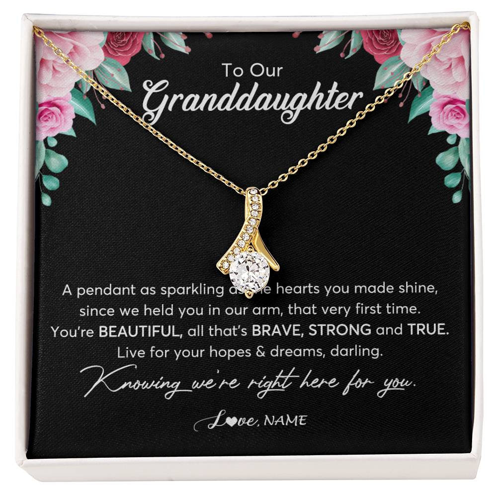 Alluring Beauty Necklace 18K Yellow Gold Finish | Personalized To Our Granddaughter Necklace From Aunt Uncle You're Beautiful Granddaughter Jewelry Pendant Birthday Christmas Customized Gift Box Message Card | siriusteestore