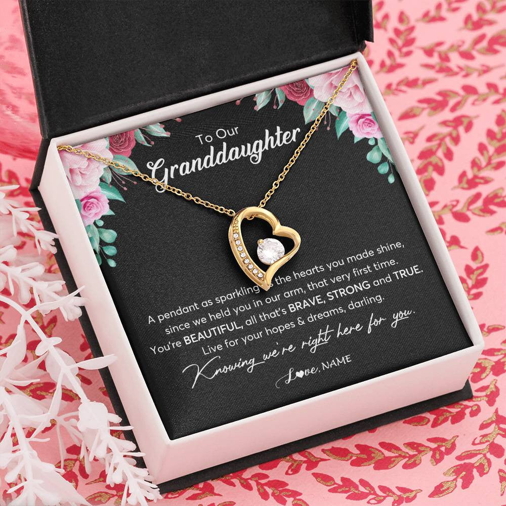 Forever Love Necklace 18K Yellow Gold Finish | Personalized To Our Granddaughter Necklace From Aunt Uncle You're Beautiful Granddaughter Jewelry Pendant Birthday Christmas Customized Gift Box Message Card | siriusteestore