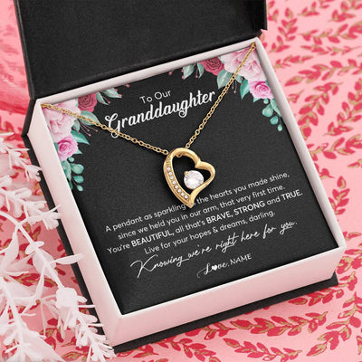 Forever Love Necklace 18K Yellow Gold Finish | Personalized To Our Granddaughter Necklace From Aunt Uncle You're Beautiful Granddaughter Jewelry Pendant Birthday Christmas Customized Gift Box Message Card | siriusteestore