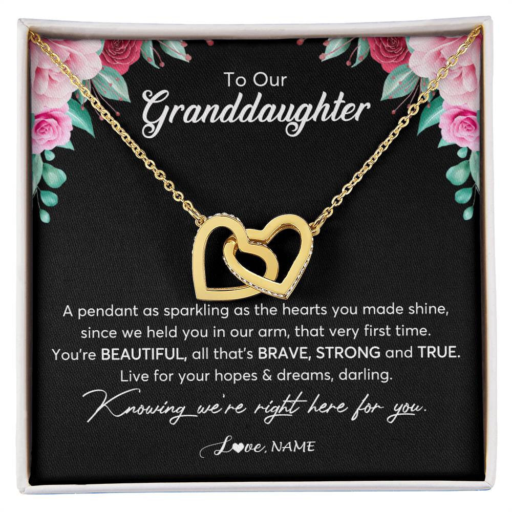 Interlocking Hearts Necklace 18K Yellow Gold Finish | Personalized To Our Granddaughter Necklace From Aunt Uncle You're Beautiful Granddaughter Jewelry Pendant Birthday Christmas Customized Gift Box Message Card | siriusteestore