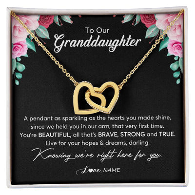 Interlocking Hearts Necklace 18K Yellow Gold Finish | Personalized To Our Granddaughter Necklace From Aunt Uncle You're Beautiful Granddaughter Jewelry Pendant Birthday Christmas Customized Gift Box Message Card | siriusteestore