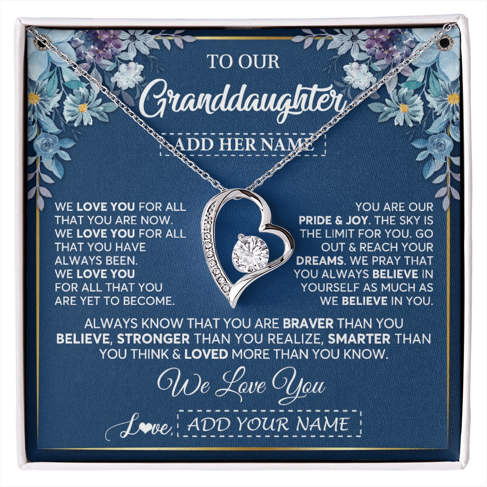 Forever Love Necklace 14K White Gold Finish | 1 | Personalized To Our Granddaughter Necklace Gift From Granparents We Love You Granddaughter Birthday Gift Graduation Christmas Custom Gift Box Message Card | siriusteestore.myshopify