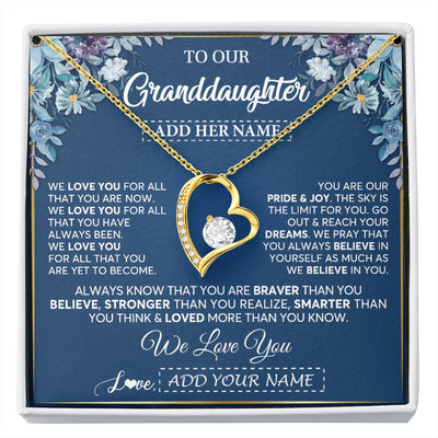Forever Love Necklace 18K Yellow Gold Finish | 1 | Personalized To Our Granddaughter Necklace Gift From Granparents We Love You Granddaughter Birthday Gift Graduation Christmas Custom Gift Box Message Card | siriusteestore.myshopify