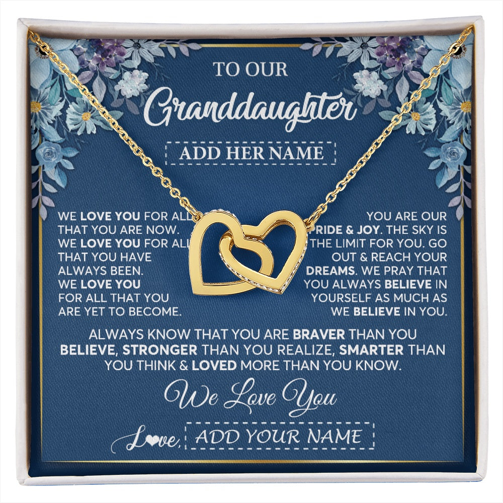 Interlocking Hearts Necklace 18K Yellow Gold Finish | 1 | Personalized To Our Granddaughter Necklace Gift From Granparents We Love You Granddaughter Birthday Gift Graduation Christmas Custom Gift Box Message Card | siriusteestore.myshopify