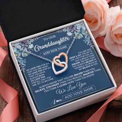 Interlocking Hearts Necklace Stainless Steel & Rose Gold Finish | 2 | Personalized To Our Granddaughter Necklace Gift From Granparents We Love You Granddaughter Birthday Gift Graduation Christmas Custom Gift Box Message Card | siriusteestore.myshopify