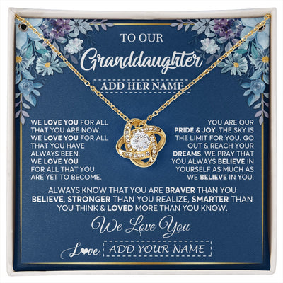 Love Knot Necklace 18K Yellow Gold Finish | 1 | Personalized To Our Granddaughter Necklace Gift From Granparents We Love You Granddaughter Birthday Gift Graduation Christmas Custom Gift Box Message Card | siriusteestore.myshopify