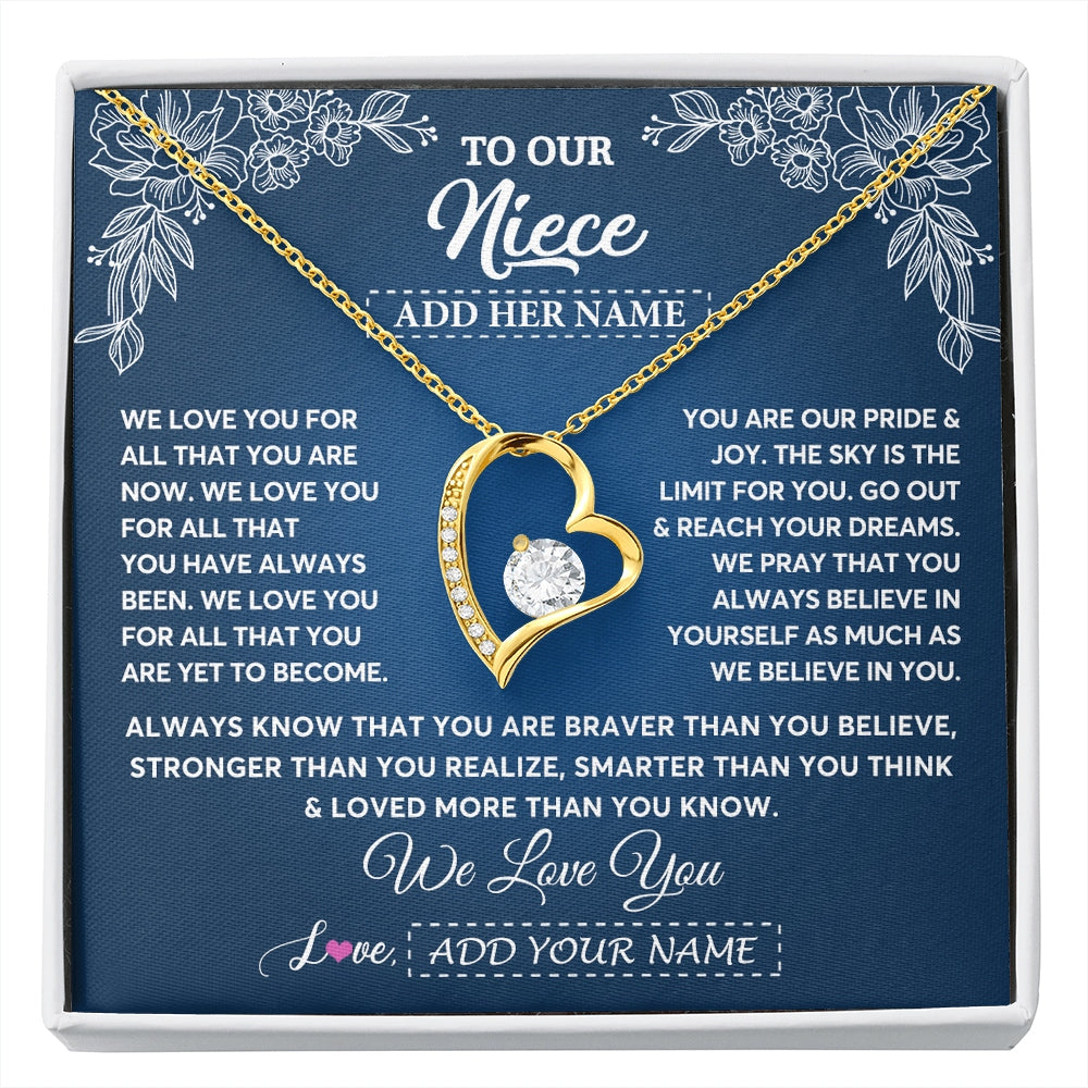 Forever Love Necklace 18K Yellow Gold Finish | 1 | Personalized To Our Niece Gifts From Aunt Uncle Necklace We Love You Jewelry Present Gift Niece Birthday Graduation Christmas Custom Gift Box Message Card | https://siriusteestore.