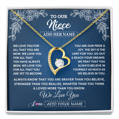 Forever Love Necklace 18K Yellow Gold Finish | 1 | Personalized To Our Niece Gifts From Aunt Uncle Necklace We Love You Jewelry Present Gift Niece Birthday Graduation Christmas Custom Gift Box Message Card | https://siriusteestore.