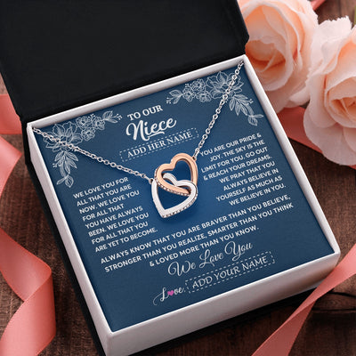 Interlocking Hearts Necklace Stainless Steel & Rose Gold Finish | 2 | Personalized To Our Niece Gifts From Aunt Uncle Necklace We Love You Jewelry Present Gift Niece Birthday Graduation Christmas Custom Gift Box Message Card | https://siriusteestore.