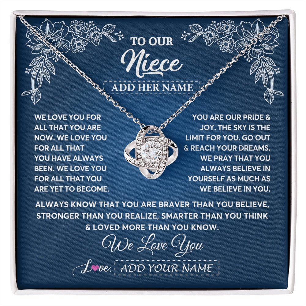 Love Knot Necklace 14K White Gold Finish | 1 | Personalized To Our Niece Gifts From Aunt Uncle Necklace We Love You Jewelry Present Gift Niece Birthday Graduation Christmas Custom Gift Box Message Card | https://siriusteestore.