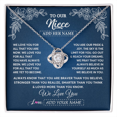 Love Knot Necklace 14K White Gold Finish | 1 | Personalized To Our Niece Gifts From Aunt Uncle Necklace We Love You Jewelry Present Gift Niece Birthday Graduation Christmas Custom Gift Box Message Card | https://siriusteestore.