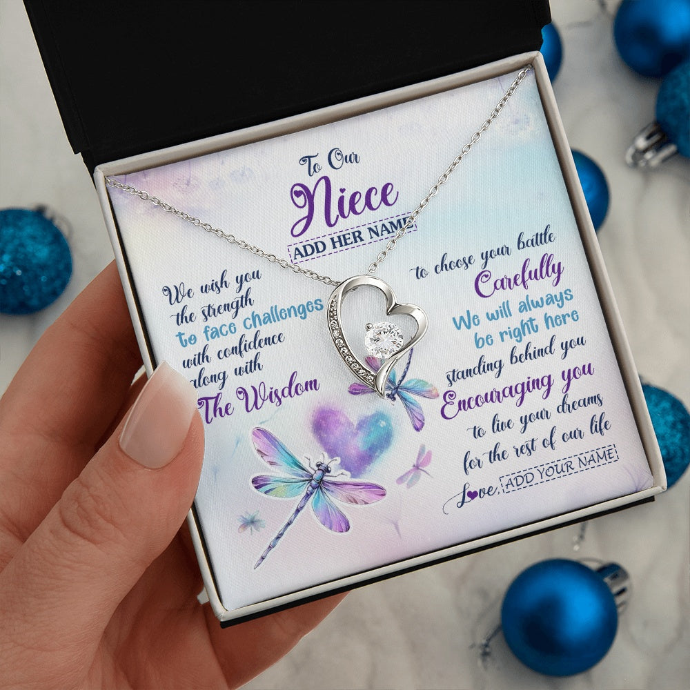 Forever Love Necklace 14K White Gold Finish | 2 | Personalized To Our Niece Gifts Necklace From Aunt Uncle Always Be Right Here Dragonfly Birthday For Niece Christmas Custom Jewelry Gift Box Message Card | https://siriusteestore.