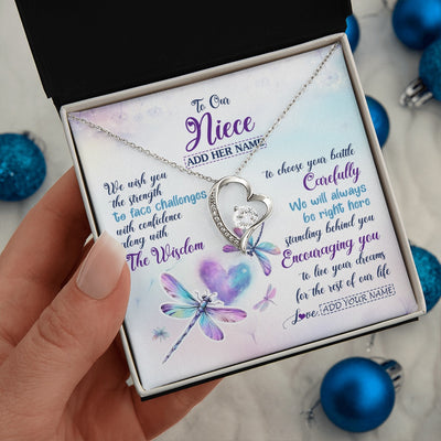 Forever Love Necklace 14K White Gold Finish | 2 | Personalized To Our Niece Gifts Necklace From Aunt Uncle Always Be Right Here Dragonfly Birthday For Niece Christmas Custom Jewelry Gift Box Message Card | https://siriusteestore.