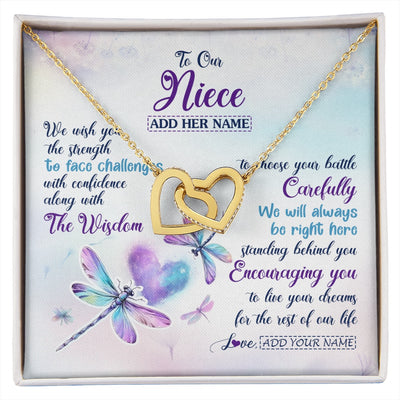 Interlocking Hearts Necklace 18K Yellow Gold Finish | 1 | Personalized To Our Niece Gifts Necklace From Aunt Uncle Always Be Right Here Dragonfly Birthday For Niece Christmas Custom Jewelry Gift Box Message Card | https://siriusteestore.