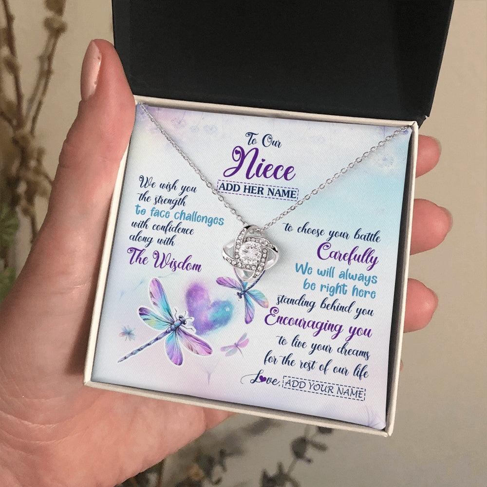 Love Knot Necklace 14K White Gold Finish | 2 | Personalized To Our Niece Gifts Necklace From Aunt Uncle Always Be Right Here Dragonfly Birthday For Niece Christmas Custom Jewelry Gift Box Message Card | https://siriusteestore.