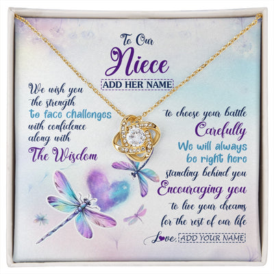 Love Knot Necklace 18K Yellow Gold Finish | 1 | Personalized To Our Niece Gifts Necklace From Aunt Uncle Always Be Right Here Dragonfly Birthday For Niece Christmas Custom Jewelry Gift Box Message Card | https://siriusteestore.