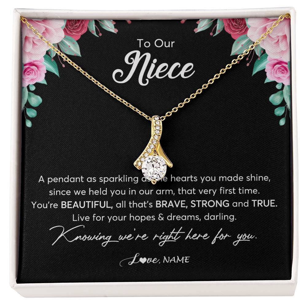 Alluring Beauty Necklace 18K Yellow Gold Finish | Personalized To Our Niece Necklace From Aunt Uncle You're Beautiful Niece Jewelry Pendant Birthday Graduation Christmas Customized Gift Box Message Card | siriusteestore